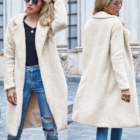 New Womens Large Sherpa Cardigan Cream - Picture 9 of 9